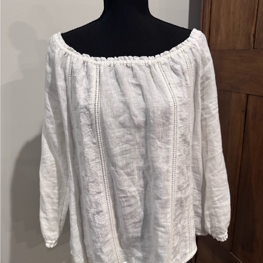 J. Jill White Linen Off The Shoulder Blouse